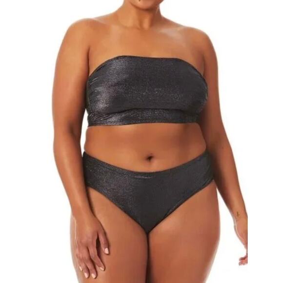 California Waves Black Metallic Plus Size Bikini Top and Bottom Set 1X NWT - Picture 1 of 10